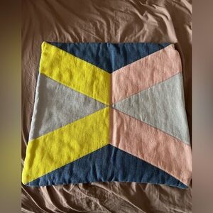 IKEA Pink Blue Yellow Colorblock Square Rolled Edges 18"  Throw Pillow Cover